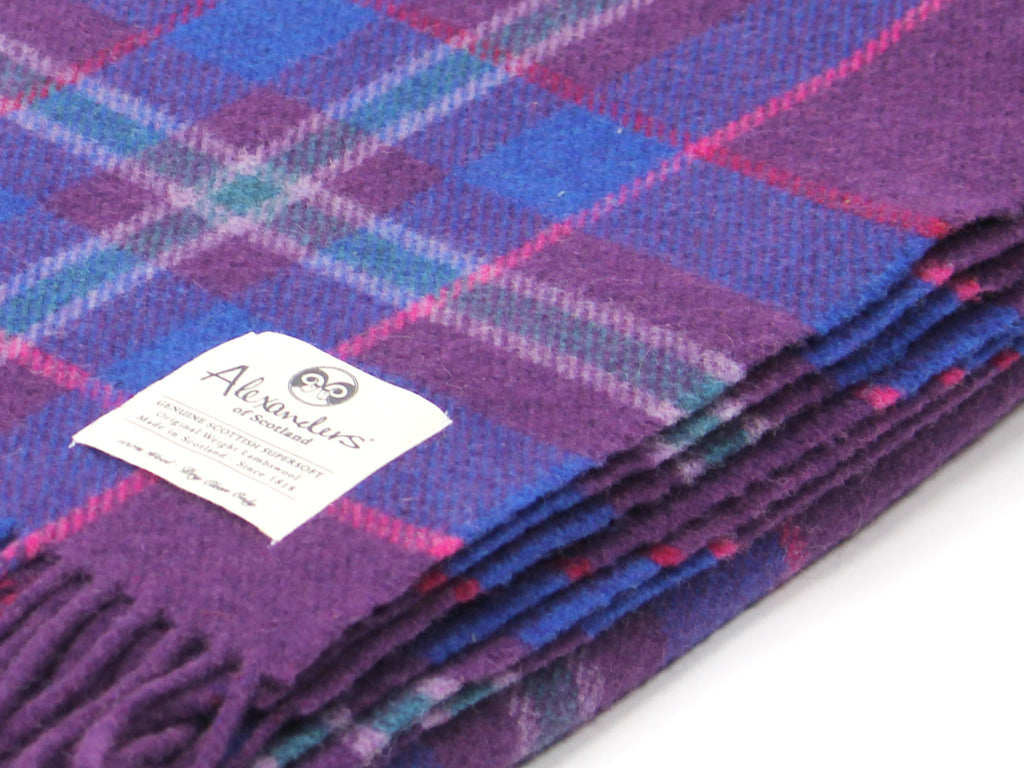 Traditional Weight Woollen Blanket - Purple Plaid