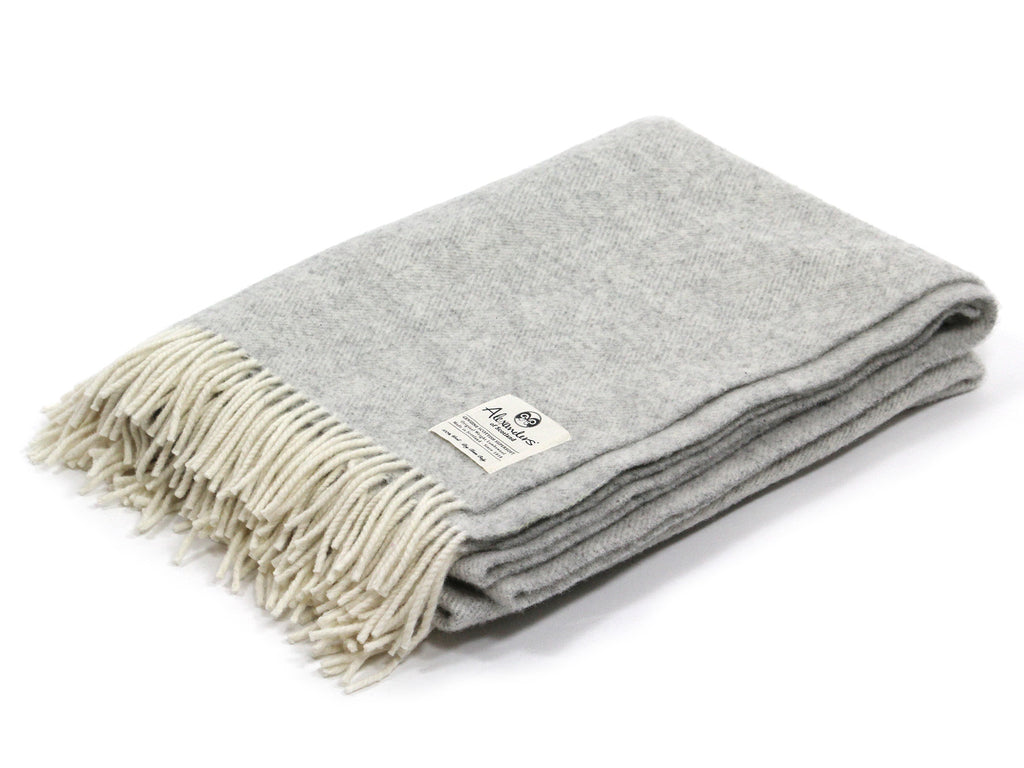 Traditional Weight Woollen Blanket - Silver Herringbone