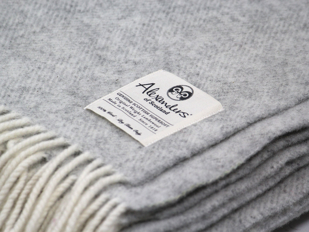 Traditional Weight Woollen Blanket - Silver Herringbone