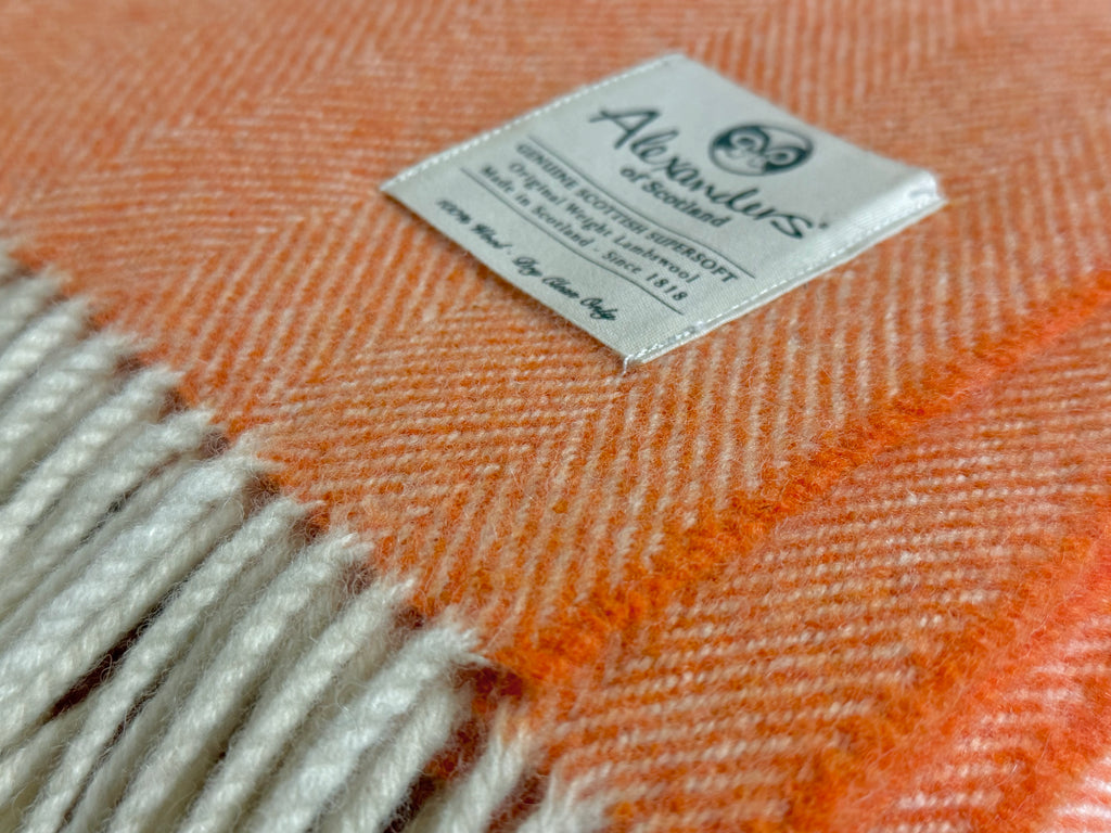 Traditional Weight Lambswool Blanket - Orange Peel Herringbone