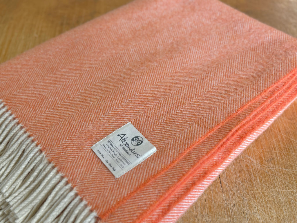 Traditional Weight Lambswool Blanket - Orange Peel Herringbone