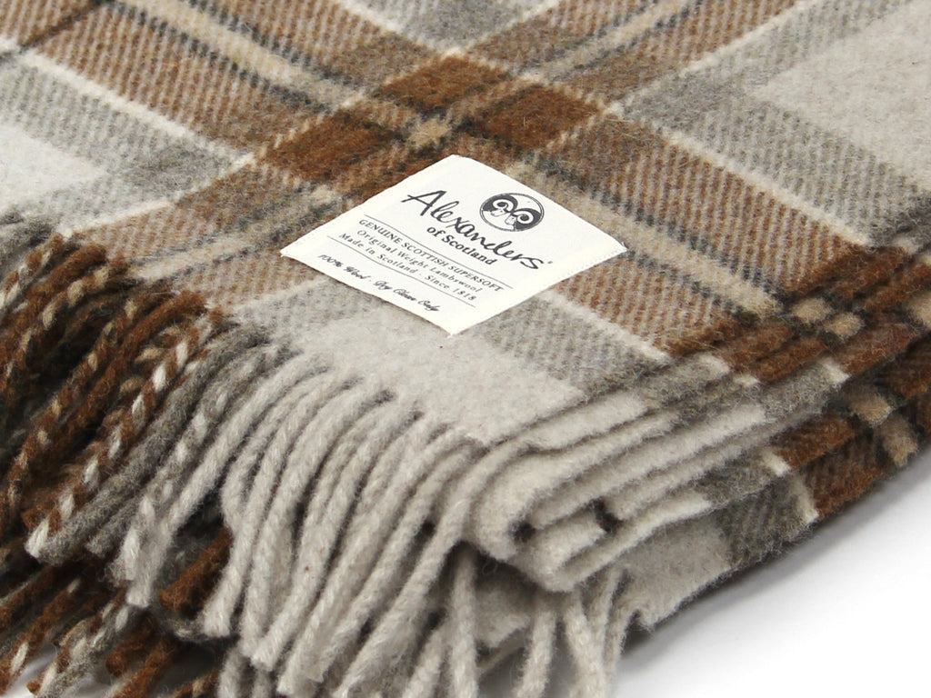 Traditional Weight Woollen Blanket - Beige Plaid