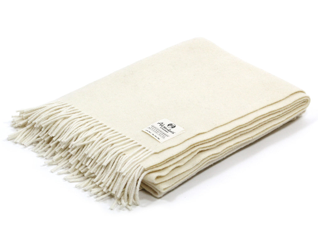 Traditional Weight Woollen Blanket - Ecru/Cream Herringbone