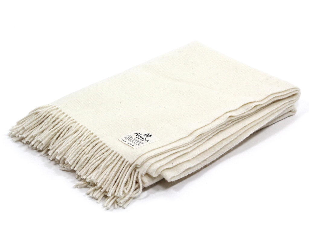 Traditional Weight Woollen Blanket - Ecru Herringbone