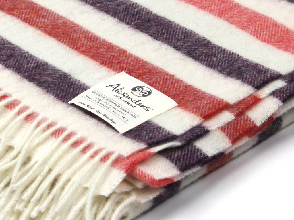 Striped Lambswool Herringbone Blanket - Red/Purple/Pink